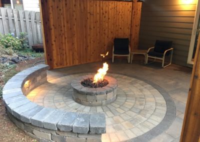 Paver Patio With Fire Pit And  Seating Wall