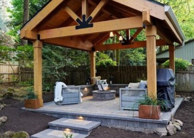 Gable style patio cover and gas fire pit