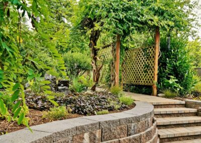 retaining wall and stone stairs
